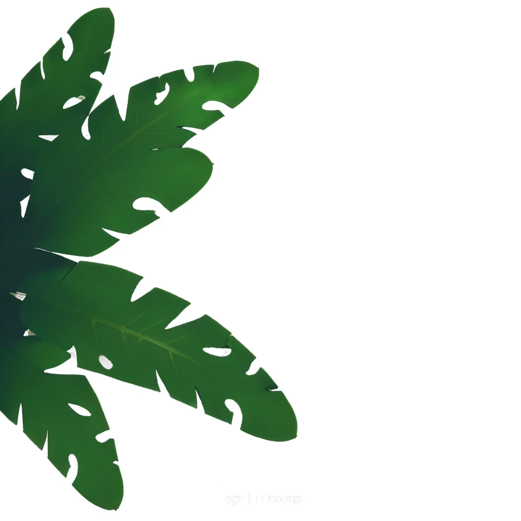 there is a green plant with Leaves on a white background, large Leaves, tropical Leaves, 热带plant, big Leaves, Background Image, leaf, many Leaves, Background Jungle, No background, No text, made in illustrator, Leaves, isolated Backdrop, dark green Leaves, plant, fine background proportionate, plantleaf, Isolated on white background, Weed cutie mark,3D detailed green leaves,intricate leaf structure,high quality 3D rendering,lush foliage,photorealistic leaves,depth of field,natural lighting,beautiful green tones,vibrant colors,crisp details,organic textures,dynamic composition,volumetric lighting,realistic shading,ambient occlusion,depth perception,ultra-detailed,masterpiece,lifelike,sharp focus,studio lighting