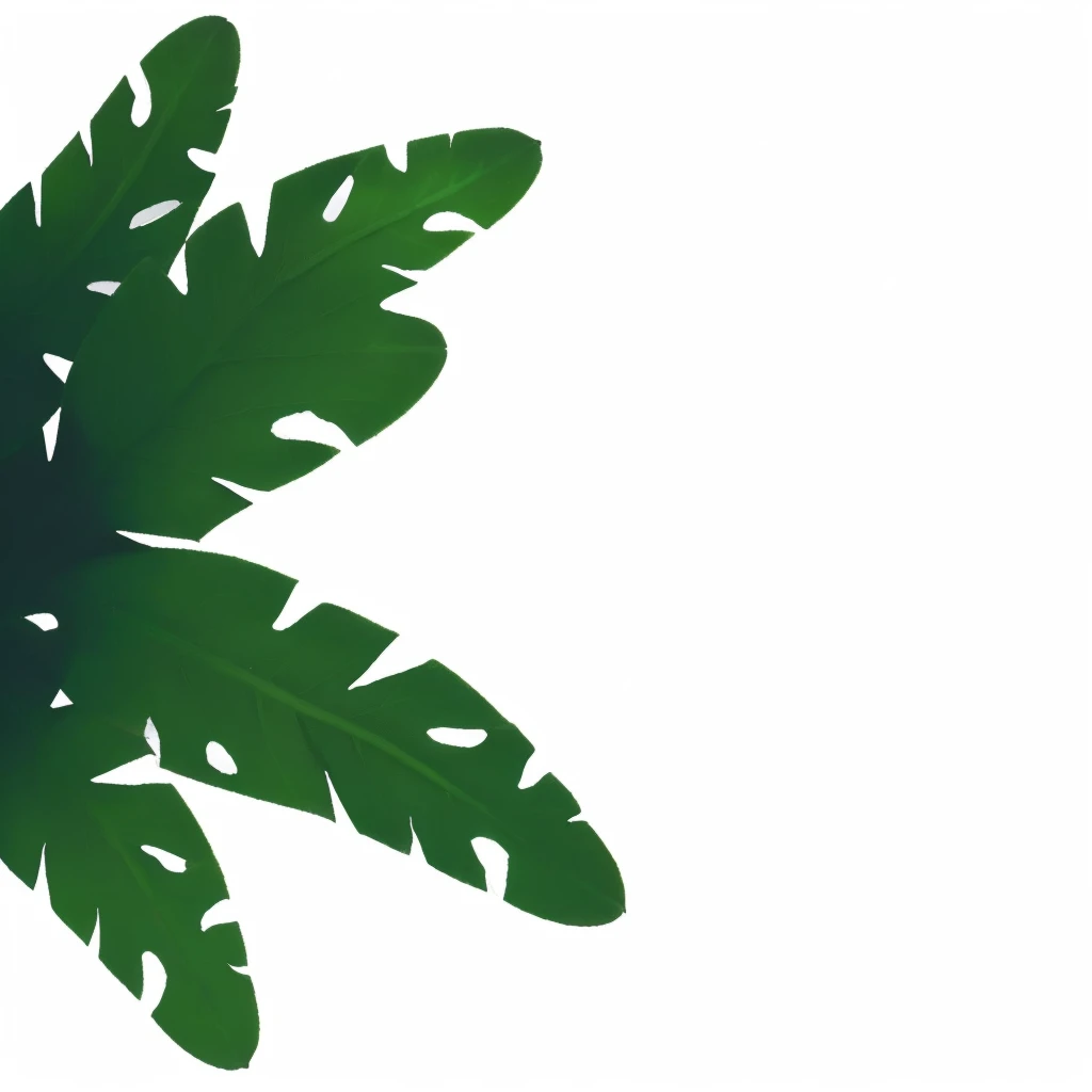 there is a green plant with Leaves on a white background, large Leaves, tropical Leaves, 热带plant, big Leaves, Background Image, leaf, many Leaves, Background Jungle, No background, No text, made in illustrator, Leaves, isolated Backdrop, dark green Leaves, plant, fine background proportionate, plantleaf, Isolated on white background, Weed cutie mark,3D detailed green leaves,intricate leaf structure,high quality 3D rendering,lush foliage,photorealistic leaves,depth of field,natural lighting,beautiful green tones,vibrant colors,crisp details,organic textures,dynamic composition,volumetric lighting,realistic shading,ambient occlusion,depth perception,ultra-detailed,masterpiece,lifelike,sharp focus,studio lighting