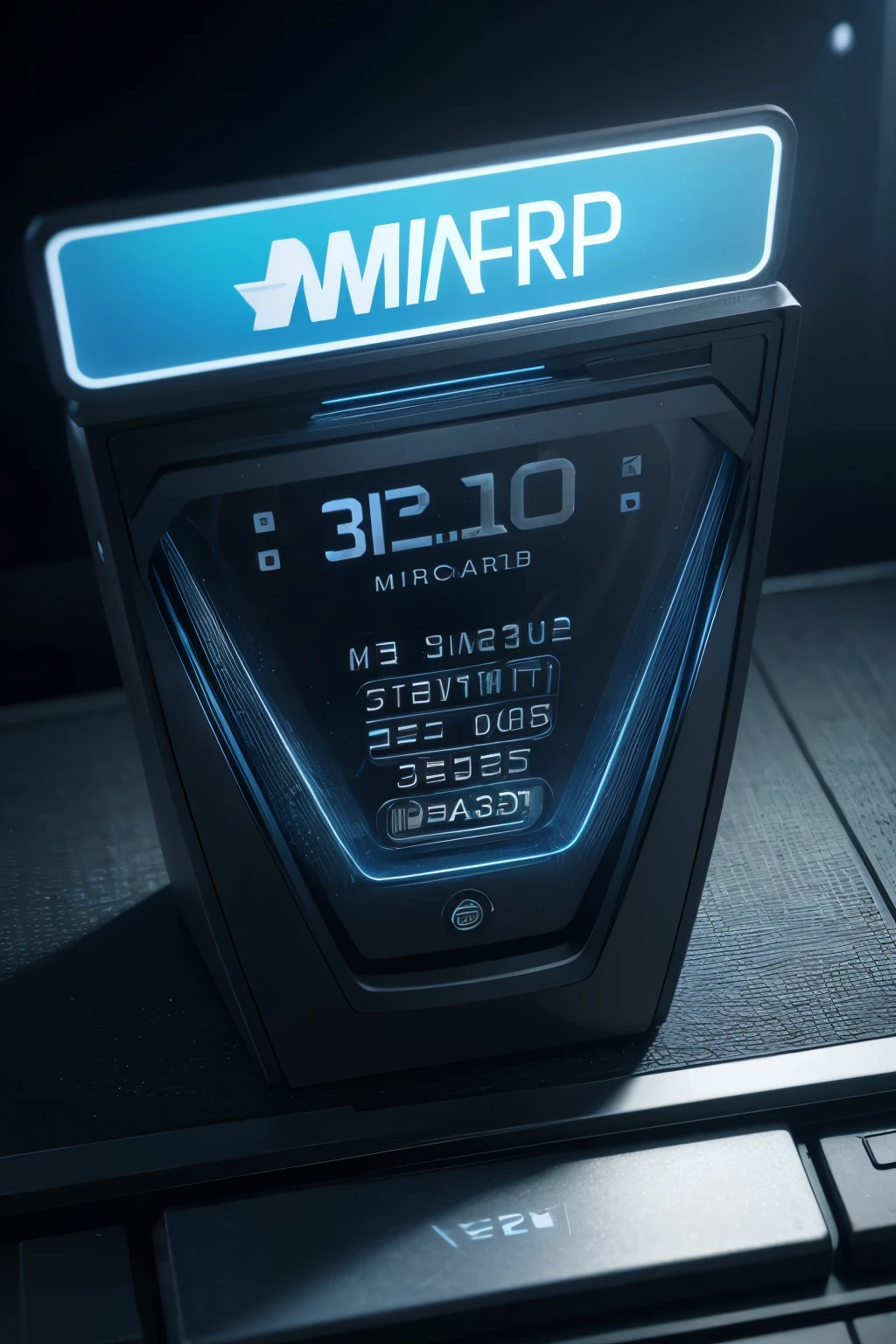 realistic photorealistic 3D render, transparent futuristic credit card, detailed blue accents, "VALLA 28 MOY" text in the center, chip, QR code, Mastercard logo, high quality, 8k, cinematic lighting, volumetric fog, dramatic shadows, hyper realistic, intricate details, smooth surfaces, digital art