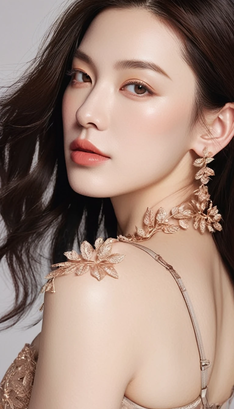Beautiful and aesthetics Ultra-realistic photography, (looking at camera), real perfection, dynamic, art station, sharp focus, Vibrant brushstrokes, bold colors, expressiveness, emotions, unified 8k wallpapers, ultra-detailed, ((realistic human skin textured)), masterpieces, best quality, (art by Qi Baishi, tangled), (fractal art: 1.4),extremely detailed, ((a very beautiful Japanese mixed faces woman, young Liv Tyler: 1.0)), exuding both sexy sensuality and determination. ((Strapless rose gold laced bra, pored nipples, opened muscles abdominal, high thighs panties)), seductive smile, hands up, dynamic action posing, solid colors background, xxmixgirl,
