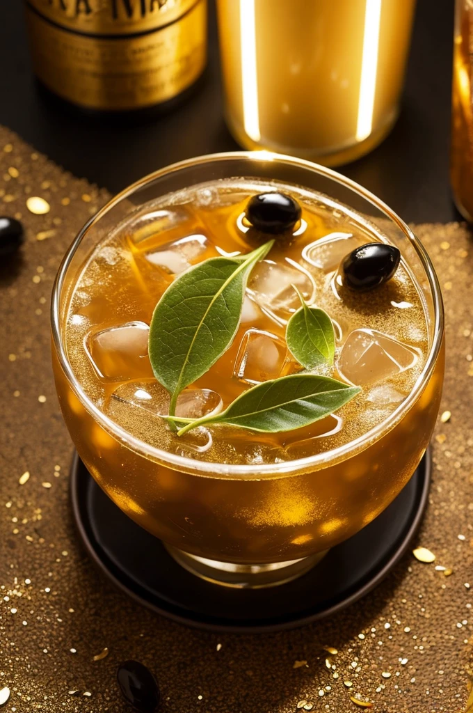 Cocktail decoration Black Olives、coca leaf、Gold Dust