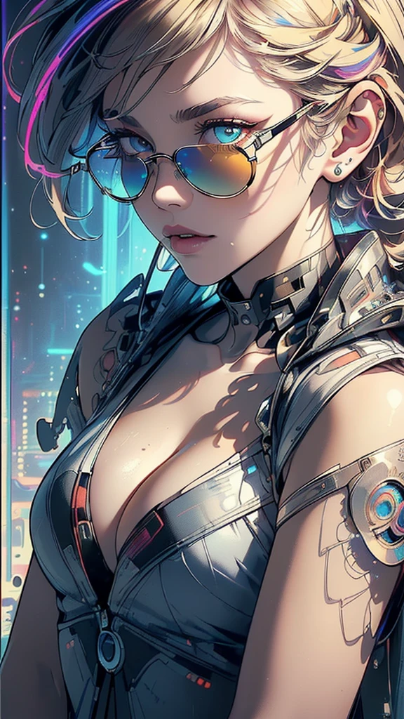 (((masterpiece, highest quality))),(((solo:1.2))),(((1girl:1.2))),32k wallpaper, very detailed,(((((portfolio))))),(((((Close-up))))),(((((bust up))))),((((more various angle)))),(((highlight))),((((heterochromia)))),(((complete. detailed face))),((((Extremely talented)))),((((Wonderfully detailed complicated machine)))),((((genius mechanic)))),((Overall colorfully)),(((futuristic galaxy))),(((perfect clear skinn))),(((Cleavage))),(((sunglasses))),(((reflection neon)))