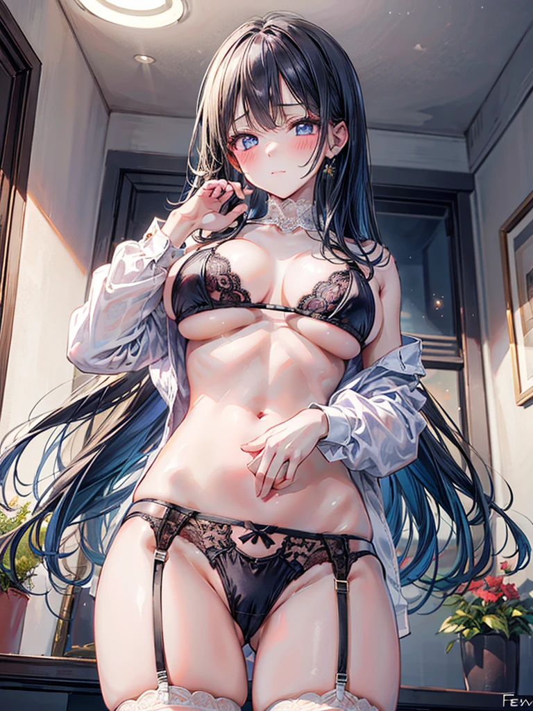(Best quality, 8k, 32k, Masterpiece, UHD,:1.2),RAW, human, ((2girl,ultra cute)) , ultra cute, natural lighting,transparent shining eyes, 20yo,Large breast ,femur, fair complexion , flushed face, ,breast, embarrassed, ,from below , ultra cute, Romantic Lace Lingerie Set, lace bra with matching high-waisted panties,Lace garter belt with sheer stockings, Cowboy shot, wedgie
