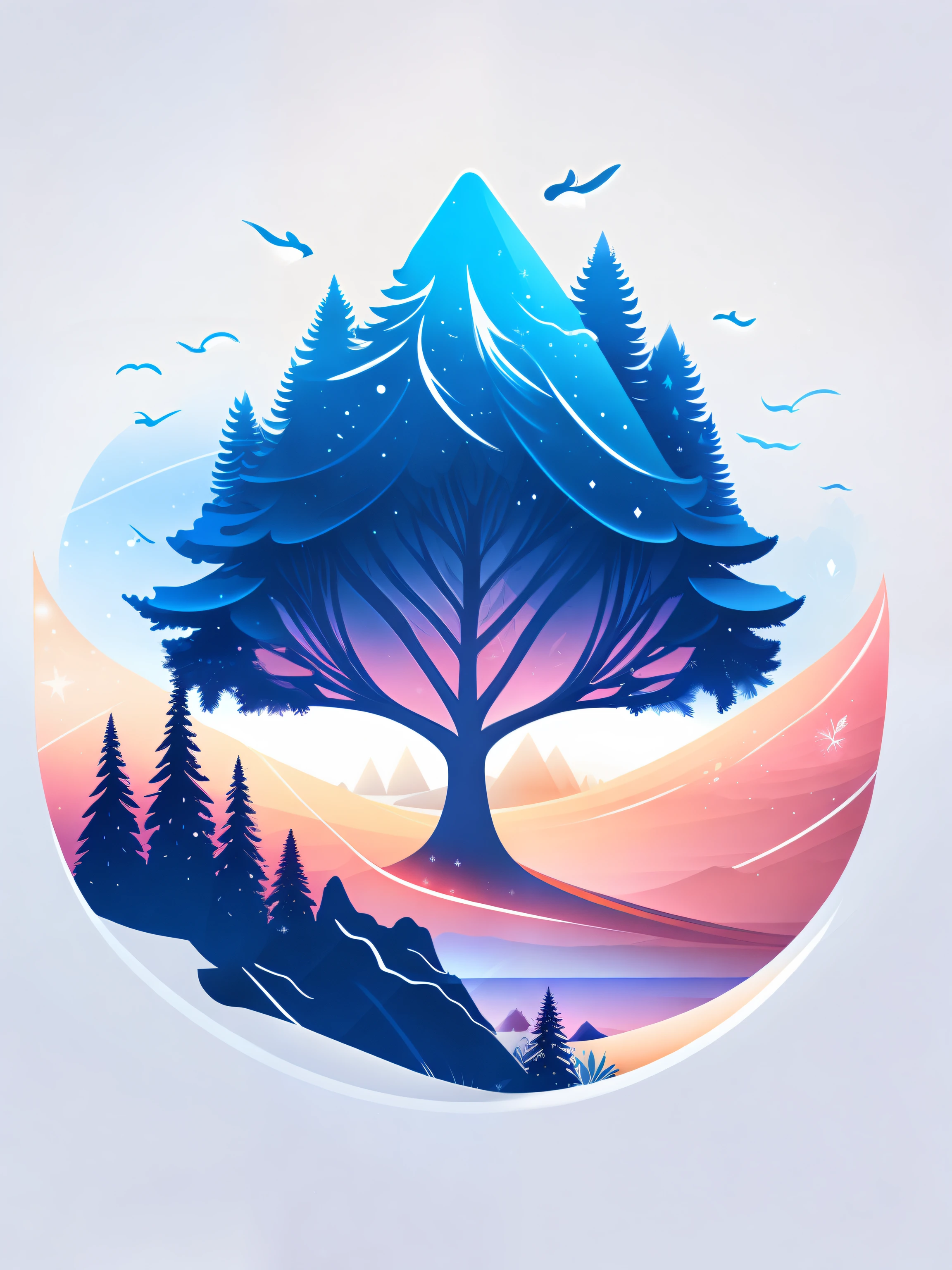 a spruice tree in a winter landscape, tshirt design, rzminjourney, vector-art