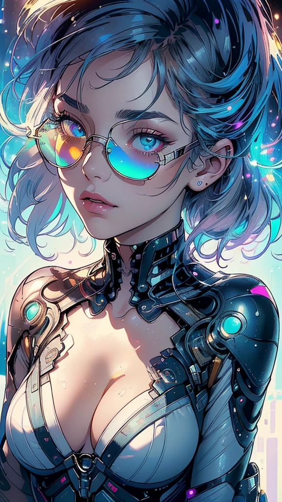 (((masterpiece, highest quality))),(((solo:1.2))),(((1girl:1.2))),32k wallpaper, very detailed,(((((portfolio))))),(((((Close-up))))),(((((bust up))))),((((more various angle)))),(((highlight))),((((heterochromia)))),(((complete. detailed face))),((((Extremely talented)))),((((Wonderfully detailed complicated machine)))),((((genius mechanic)))),((Overall colorfully)),(((futuristic galaxy))),(((perfect clear skinn))),(((Cleavage))),(((sunglasses))),(((reflection neon)))
