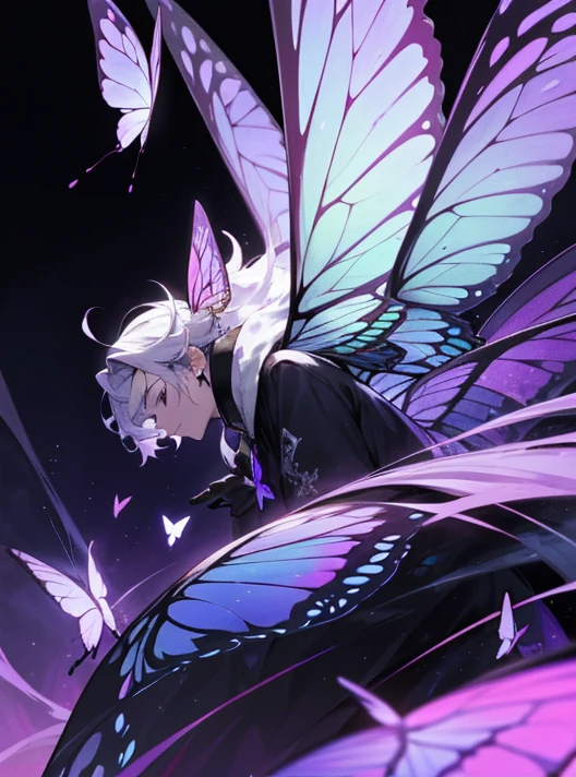 A beautiful boy with striking black eyes, light black straight hair, glowing white skin, extremely detailed, fractal art elements, floral textures, dynamic pose, abstract background, butterfly skin, many colors, earrings, butterfly, night scene, full of notes, decorative panel, abstract art background, side view, overflowing butterflies
An adorable chipmunk with fluffy fur, silver blue outfit, hoodie, headphones, modern and inorganic background, bright lighting, vibrant colors, outside in Korea, idol
A background with a purple butterfly image
A background with a night city image
Butterfly, butterfly, butterfly, butterfly
imagecolorpurple