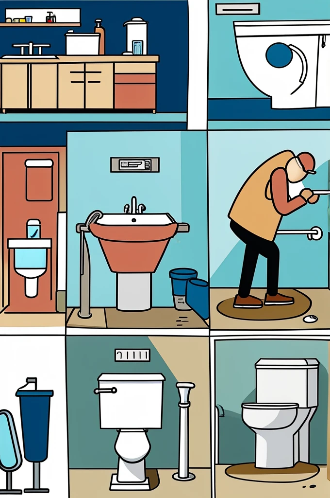 Four cartoons about the importance of sanitary facilities and personal hygiene
