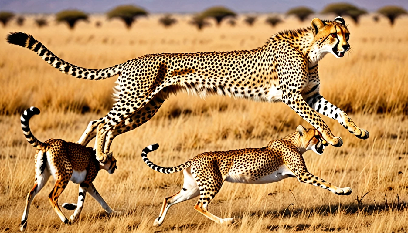 score_9, score_8_up, score_7_up, source_photo, photography, realistic, detailed, rating safe, ultra wide shot, A Cheetah is attacking gazelle,