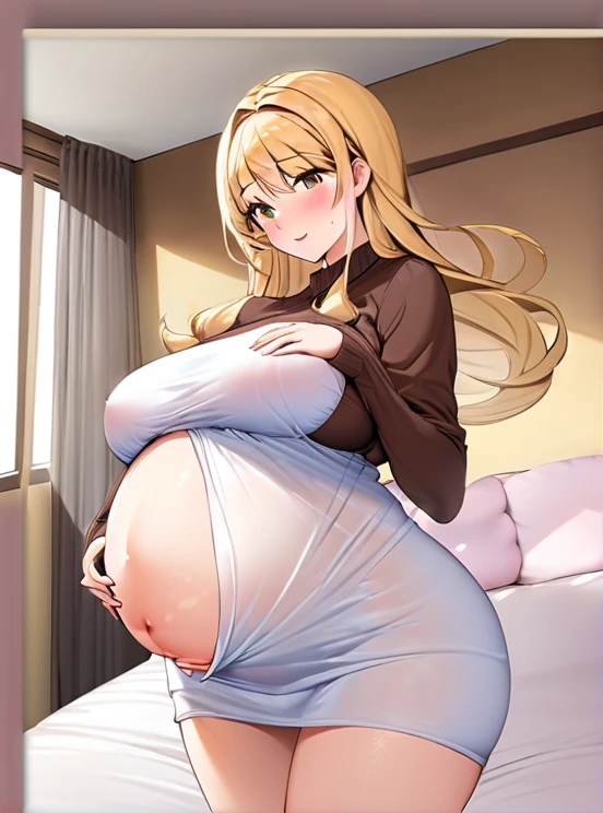 Pregnant women,Pregnant belly,High leg pie,Big Breasts,Brown Skin,Blonde,Long Hair