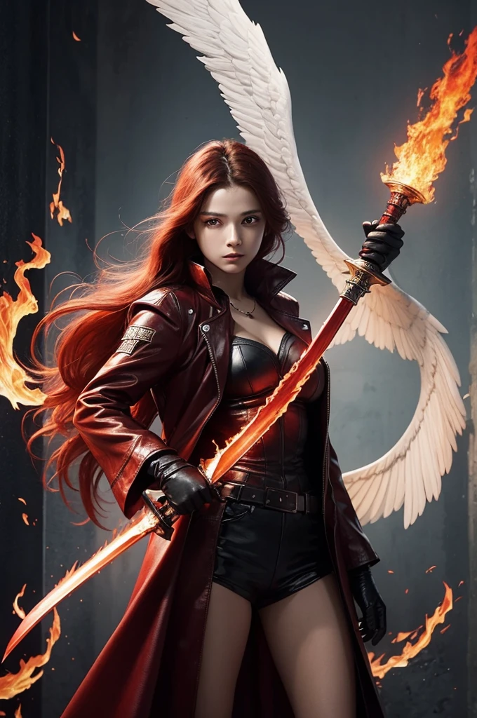 Make an image of an angel holding a flaming sword on one side and a scarlet demon on the other and on the image written scp 001 
