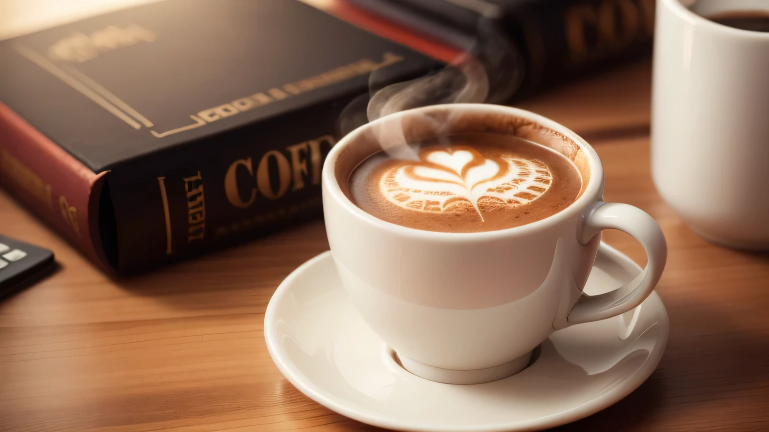 Hot Coffee, wholeheartedly, On the office desk, With the phrase &quot;good morning&quot;