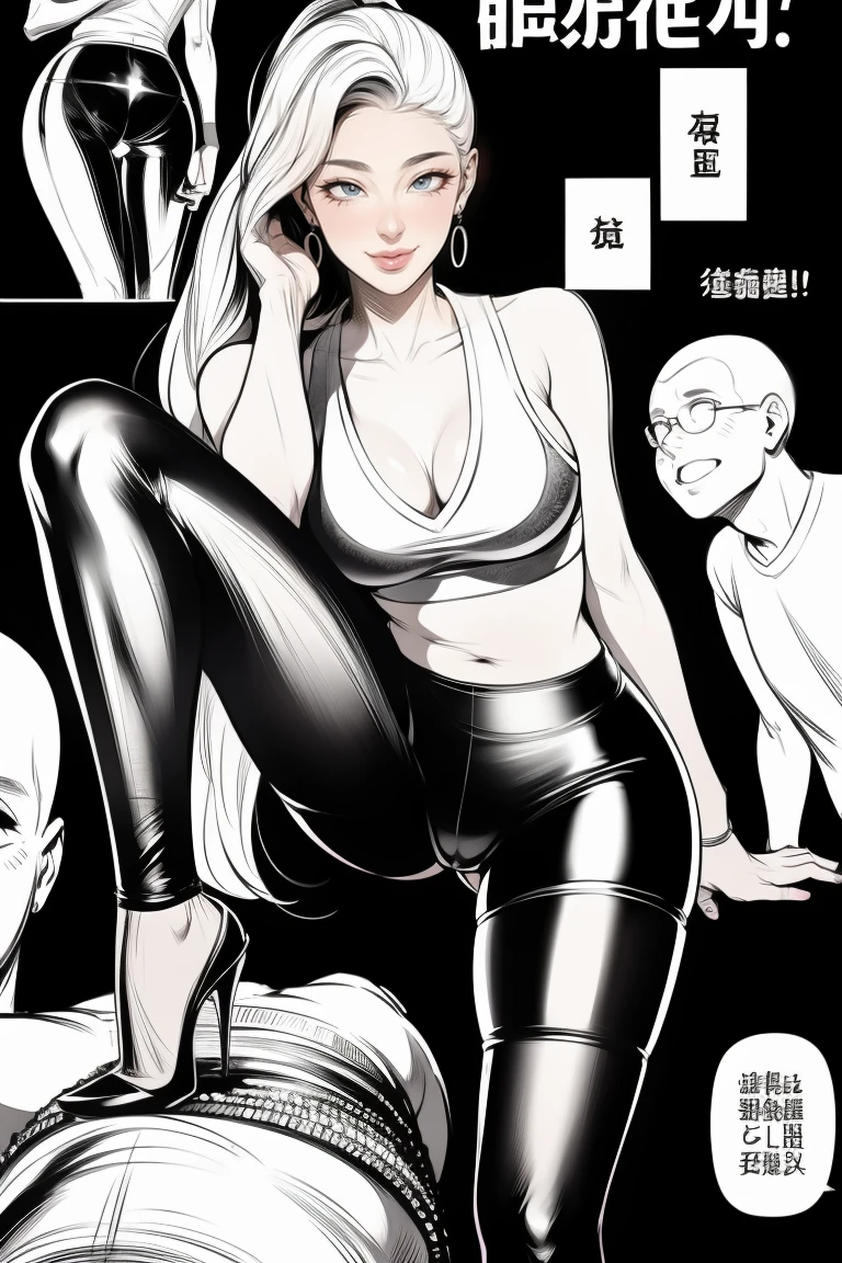 The beautiful girl in lace top and leggings is sitting astride a pile of skeletons in the center of the picture. She is holding a trembling sausage with juice squeezed out in her hand and smiling. There are multiple comic storyboards in the background,cbt, sausage bondage,sausage insertion,Sexy, trampling sausage with high heels heel,(masterpiece, best quality:1.2),1 beautiful girl,sexy,comic storyboard:2, leggings, sit astride, axially symmetrical:2, ,femdom,sounding,cbt,hold,smile,colorful,leggings,thin gap,cameltoe,insertion,trembling,juice,spray, Long hair,Lace top,Sexy, Shiny leggings, High heel,cleveage, trampling, in forest, saliva , Mucus,