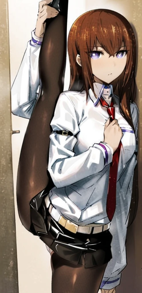 (masterpiece, highest quality:1.2), 1 girl, alone,Are standing_Split, 
makise kurisu, ，，black、black tights、、 shot、