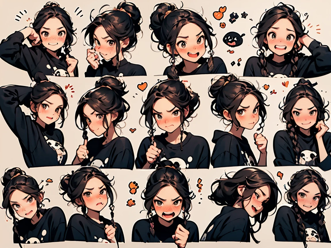 Emoji Pack，9 emojis，Emoticon table.，Alignment，Various gestures and expressions（sad，surprise，Having fun，mind-blowing，laughing out loud，Pat your head，Acting cute, wait），Anthropomorphic style，Disney style，Black stroke，Different emotions，Various gestures and expressions，10