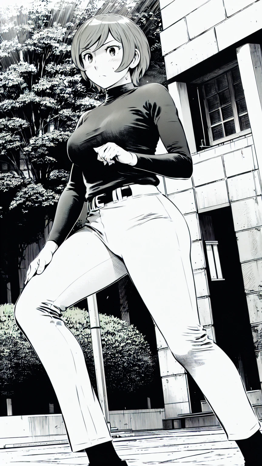 (野球uniform:1.2),
Blonde Hair, (short hair:1.2),Long sleeve, Black Shirt, turtleneck,White trousers、uniform、Black belt、((Illustration of people))、Big 、
View Audience,, (Highest quality:1.3),One Girl, White pants、uniform、Outdoor、baseball ground、ground、soil、blue eyes、Tight black shirt、(masterpiece、Highest quality)、Highest quality, Ultra-high resolution, (((masterpiece))), alone, Sweat、Big eyes、Big Breasts、One Girl, Front view、Embarrassed face、Bronze colored hair、((short hair))、Stand up straight