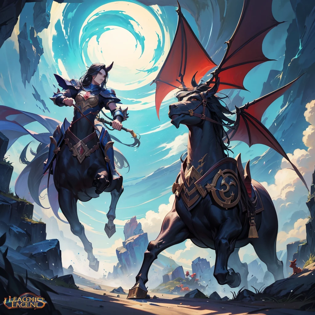 There was a man riding a horse,There is a dragon on horseback, author:Yang J, Game concept art, League of Legends concept art, Ink Art, official Ink Art, League of Legends style art, League of Legends illustrations, League of Legends Character Art, Epic fantasy digital art style, League of Legends Art, league of legends Ink Art, League of Legends Art style,divinity无敌大将军,divinity,Gods