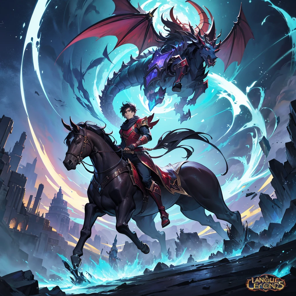 There was a man riding a horse,There is a dragon on horseback, author:Yang J, Game concept art, League of Legends concept art, Ink Art, official Ink Art, League of Legends style art, League of Legends illustrations, League of Legends Character Art, Epic fantasy digital art style, League of Legends Art, league of legends Ink Art, League of Legends Art style,divinity无敌大将军,divinity,Gods