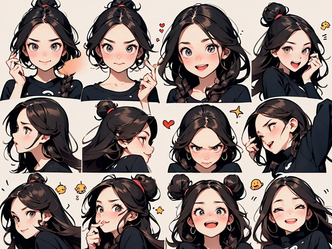 Emoji Pack，9 emojis，Emoticon table.，Alignment，Various gestures and expressions（sad，surprise，Having fun，mind-blowing，laughing out loud，Pat your head，Acting cute, wait），Anthropomorphic style，Disney style，Black stroke，Different emotions，Various gestures and expressions，10