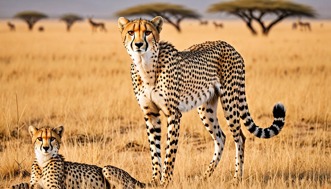 score_9, score_8_up, score_7_up, source_photo, photography, realistic, detailed, rating safe, ultra wide shot, A Cheetah, a gazelle,
