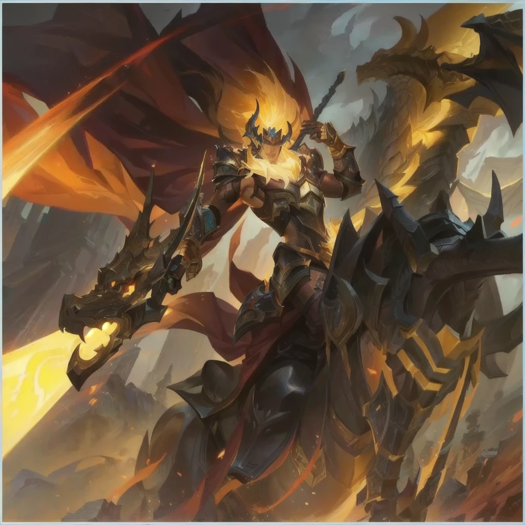 There was a man riding a horse，There is a dragon on horseback, author：Yang J, Game concept art, League of Legends concept art, Ink Art, official Ink Art, League of Legends style art, League of Legends illustrations, League of Legends Character Art, Epic fantasy digital art style, League of Legends Art, league of legends Ink Art, League of Legends Art style