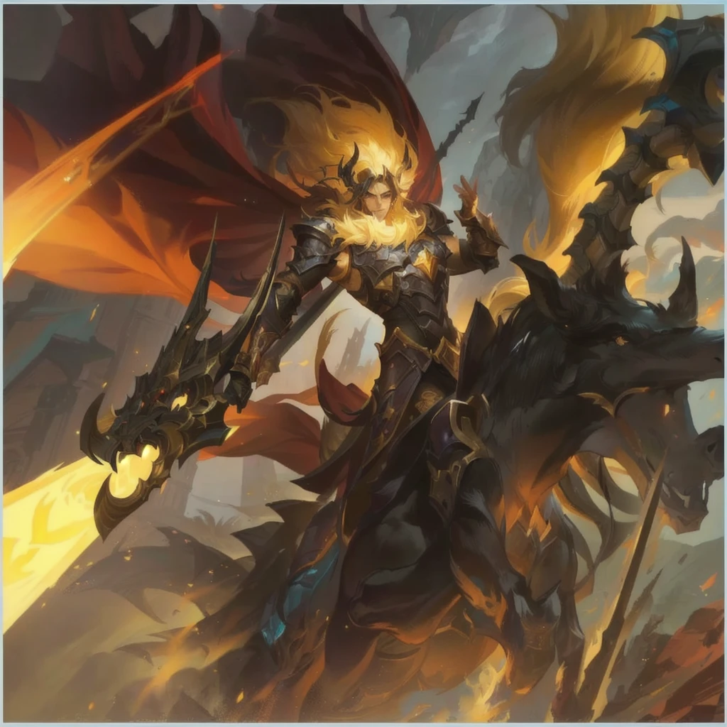There was a man riding a horse,There is a dragon on horseback, author:Yang J, Game concept art, League of Legends concept art, Ink Art, official Ink Art, League of Legends style art, League of Legends illustrations, League of Legends Character Art, Epic fantasy digital art style, League of Legends Art, league of legends Ink Art, League of Legends Art style
