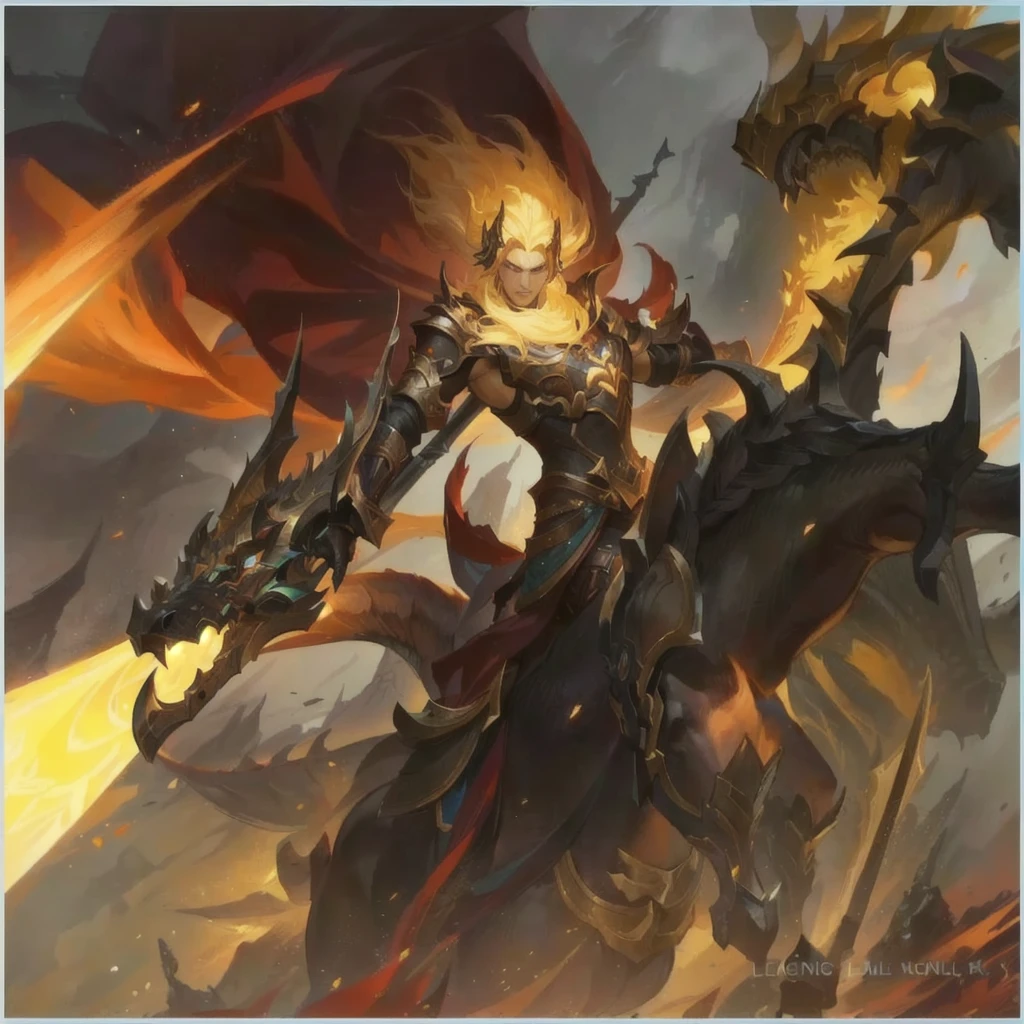 There was a man riding a horse，There is a dragon on horseback, author：Yang J, Game concept art, League of Legends concept art, Ink Art, official Ink Art, League of Legends style art, League of Legends illustrations, League of Legends Character Art, Epic fantasy digital art style, League of Legends Art, league of legends Ink Art, League of Legends Art style