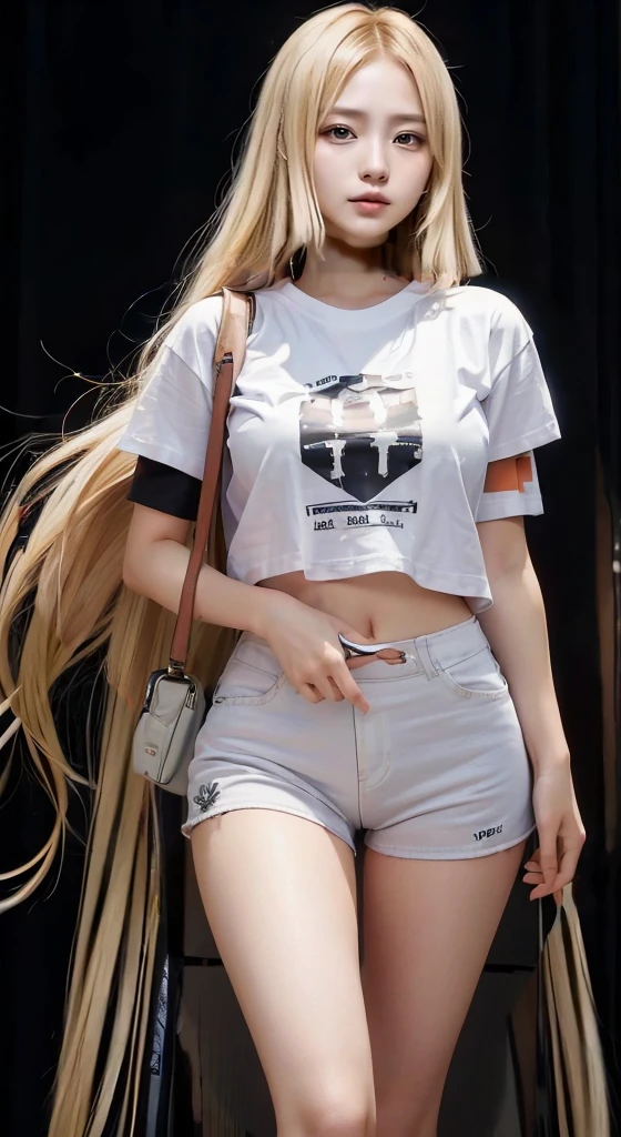 (SFW:1.5), 1 Female, Age 20, Baggy T-shirt（White）((Short sleeve))、The T-shirt goes up to the thighs、(( face)), In the heat, (Perfect ), Mastepiece, Ultra High Quality, It is high resolution., 8k, It's photorealistic, background: The finest suite in a luxury resort hotel