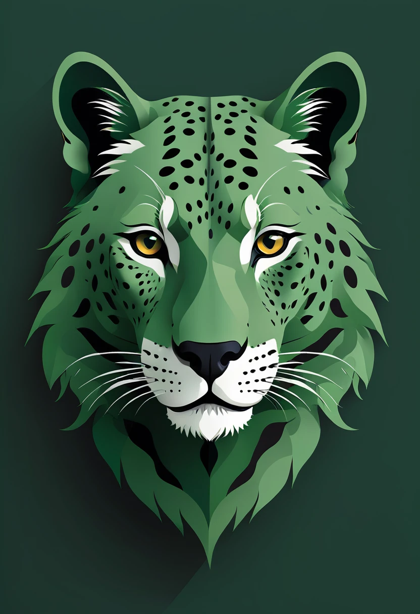 Cheetah head vector art background dark dark green, Flat Vector Art Use simplicity in vector art、Pure expression,Emphasize simplicity and clarity of form,Bring simplicity and modernity to your work