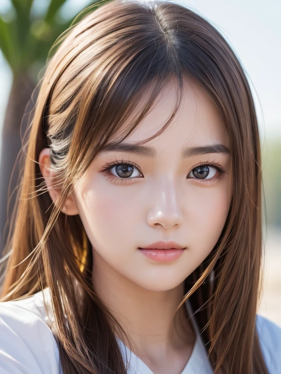 masterpiece, Highest quality, 8K, Absurd, (Upper Body:1.4), White shirt, Beautiful girls, Beautiful Face, Looking at the audience, Laughter, Surreal, High resolution, photograph, Film Grain, chromatic aberration, Sharp focus, High resolution, Face Light, Dynamic Lighting, Cinema Lighting, Professional Shadow, Simple Background, (White Background:1.4), The finest details, Very detailed, Super detailed, In detail, Real Skin, Delicate  features, Detailed face and eyes, Sharp pupils、Realistic student、