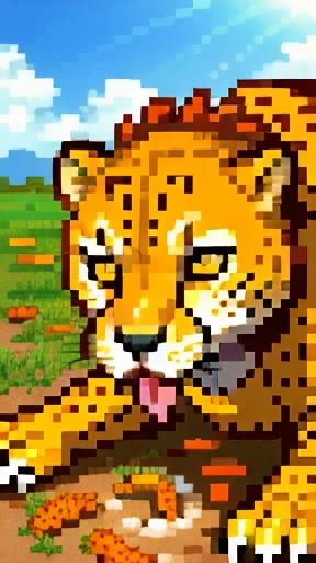 Medium close-up shot, faceless female anthro cheetah, ultra-detailed, masterpiece, best quality, sitting on a grassy plain, (Cheetos bag: 1.2), (Cheeto puffs scattered: 1.3), (Cheeto dust on cheetah paws and snout: 1.4), detailed background, photo-realistic, realistic hands, 8k HD, (yellow Cheetos, orange Cheetos: 1.3), detailed eyes, (tongue flicking out to grab a Cheeto: 1.2), (daylight, bright sunlight: 1.5), by (by Pino Daeni,