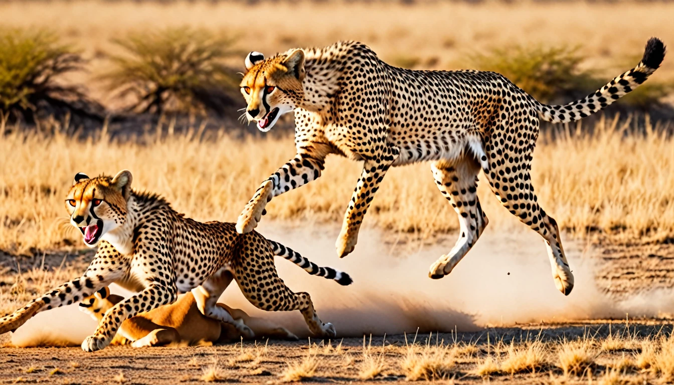 score_9, score_8_up, score_7_up, source_photo, photography, realistic, detailed, rating safe, (((ultra wide shot))), A Cheetah is attacking gazelle,