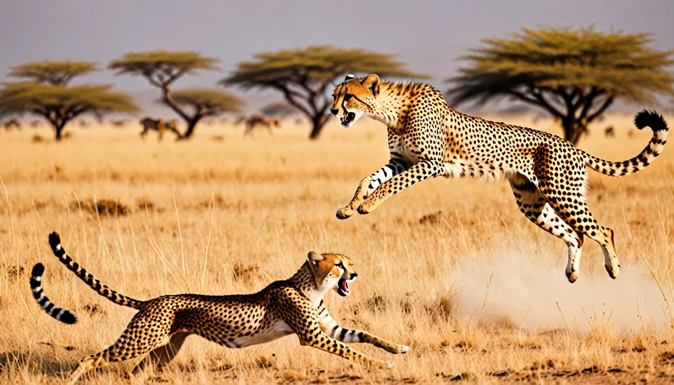 score_9, score_8_up, score_7_up, source_photo, photography, realistic, detailed, rating safe, (((ultra wide shot))), A Cheetah is attacking gazelle,