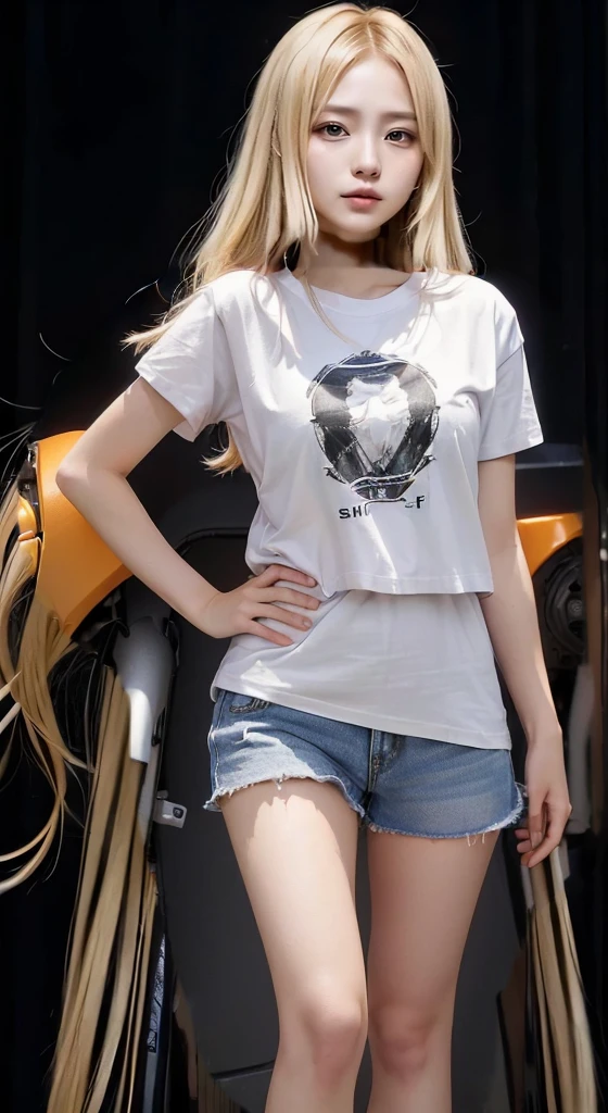 (SFW:1.5), 1 Female, Age 20, Baggy T-shirt(White)((Short sleeve))、The T-shirt goes up to the thighs、(( face)), In the heat, (Perfect Anatomy), Mastepiece, Ultra High Quality, It is high resolution., 8k, It's photorealistic, background: The finest suite in a luxury resort hotel