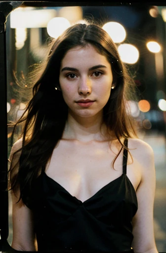 photo polaroid, night photo, 24 year old photo.oh beautiful argentinian woman , pale skin, bokeh, motion blur 