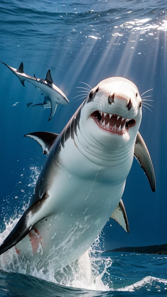 great white shark Hunting Seals