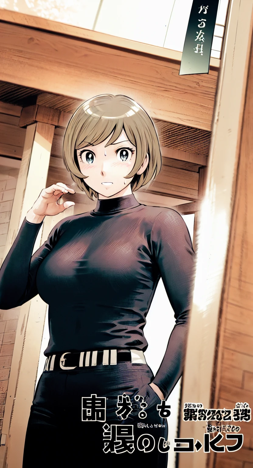(野球uniform:1.2),
Blonde Hair, (short hair:1.2),Long sleeve, Black Shirt, turtleneck,White trousers、uniform、Black belt、((Illustration of people))、Big Boobs、
View Audience,, (Highest quality:1.3),One Girl, White pants、uniform、Outdoor、baseball ground、ground、soil、blue eyes、Tight black shirt、(masterpiece、Highest quality)、Highest quality, Ultra-high resolution, (((masterpiece))), alone, Sweat、Big eyes、Big Breasts、One Girl, Front view、Embarrassed face、Bronze colored hair、((short hair))、Stand up straight