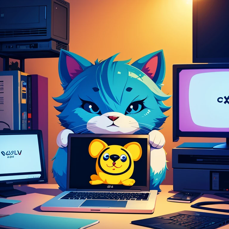 1 cute animal character in trouble computer An illustration No cuts in sight