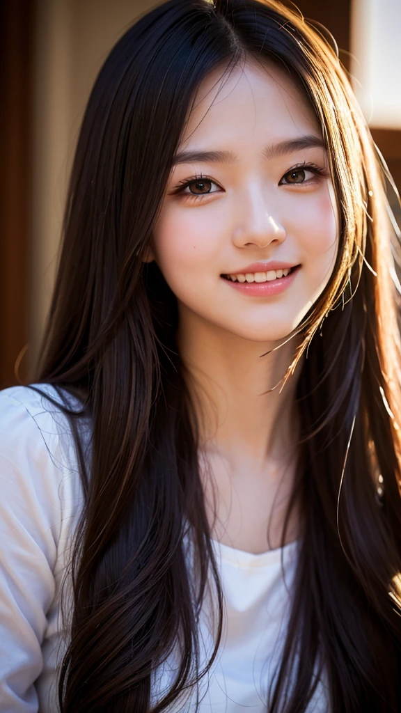 close, masterpiece, Highest quality, RAW Photos, Photorealism, smile, beautiful girl, cute, Long Hair, Depth of written boundary, High resolution, ultra detailed, detailed, highly detaileded eyes and face, Sharp pupils, Realistic students, Sharp focus, Cinema Lighting