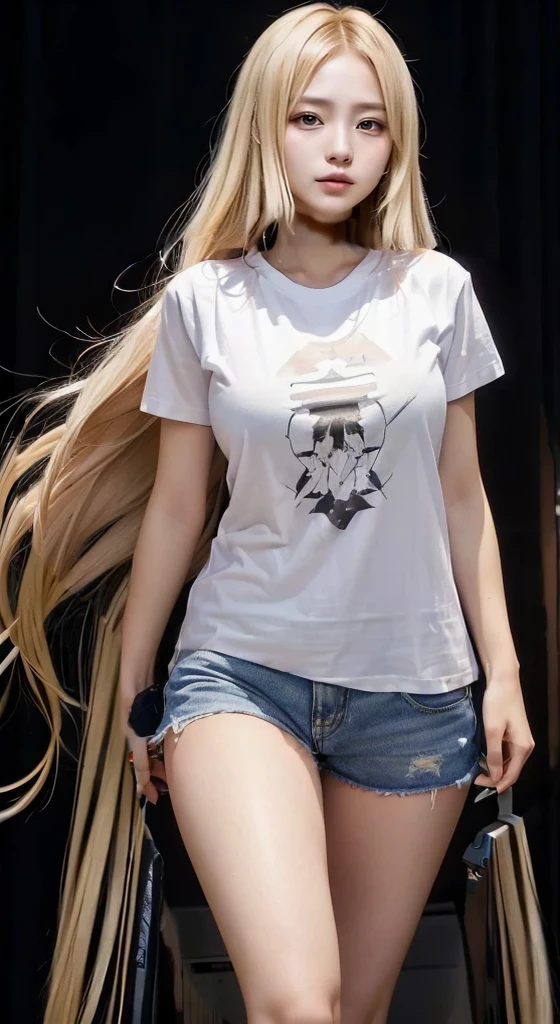 (SFW:1.5), 1 Female, Age 20, Baggy T-shirt（White）((Short sleeve))、The T-shirt goes up to the thighs、(( face)), In the heat, (Perfect Anatomy), Mastepiece, Ultra High Quality, It is high resolution., 8k, It&#39;s photorealistic, background: The finest suite in a luxury resort hotel