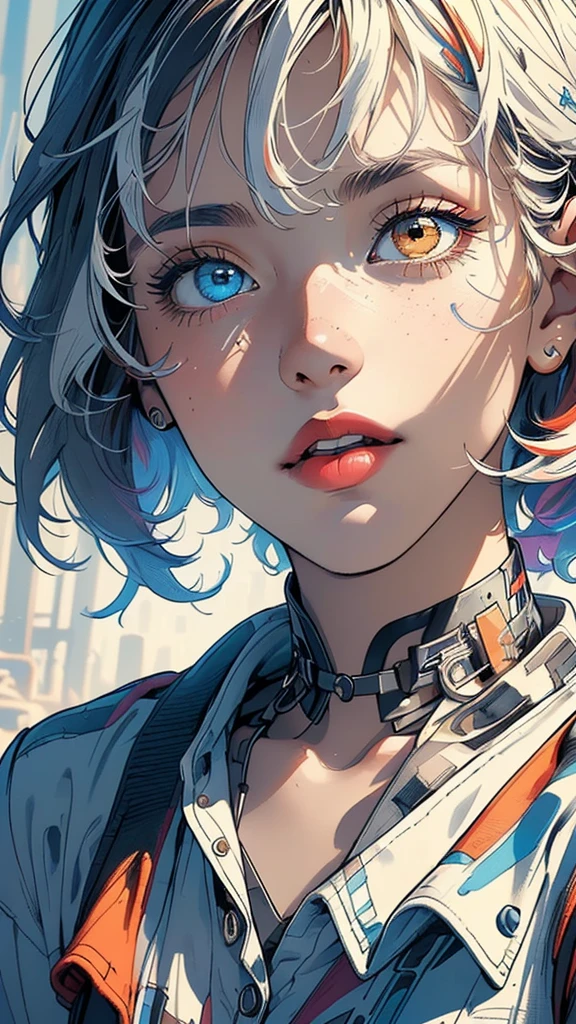 (((masterpiece, highest quality))),(((solo:1.2))),(((1girl:1.2))),32k wallpaper, very detailed,(((((portfolio))))),(((((Close-up))))),(((((bust up))))),((((more various angle)))),(((highlight))),((((heterochromia)))),(((complete. detailed face))),((((Extremely talented)))),((most complicated machine)),((genius mechanic)),((Overall colorfully)),