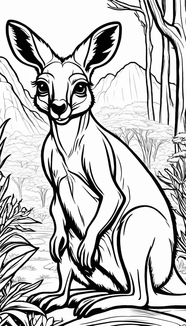 A kangaroo, cartoon, ,Coloring Book, ColoringBookAF,