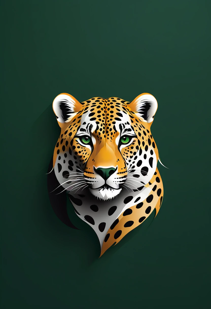 Cheetah head vector art(Only the background is dark dark green), Flat Vector Art Use simplicity in vector art、Pure expression,Emphasize simplicity and clarity of form,Bring simplicity and modernity to your work