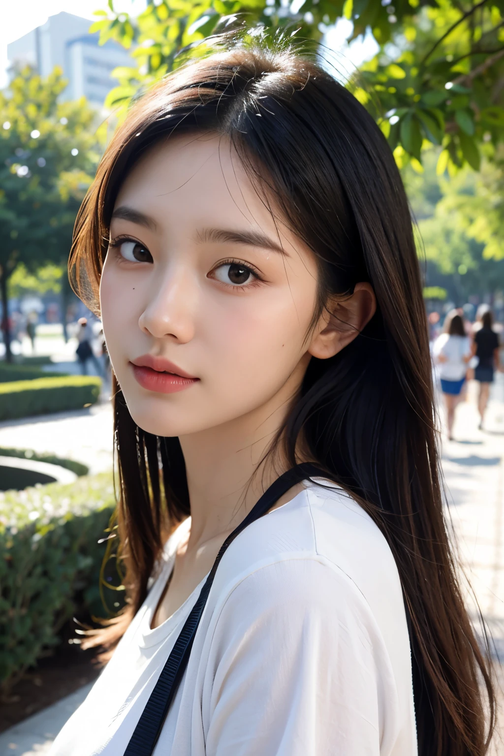 1 woman,face,park background,student