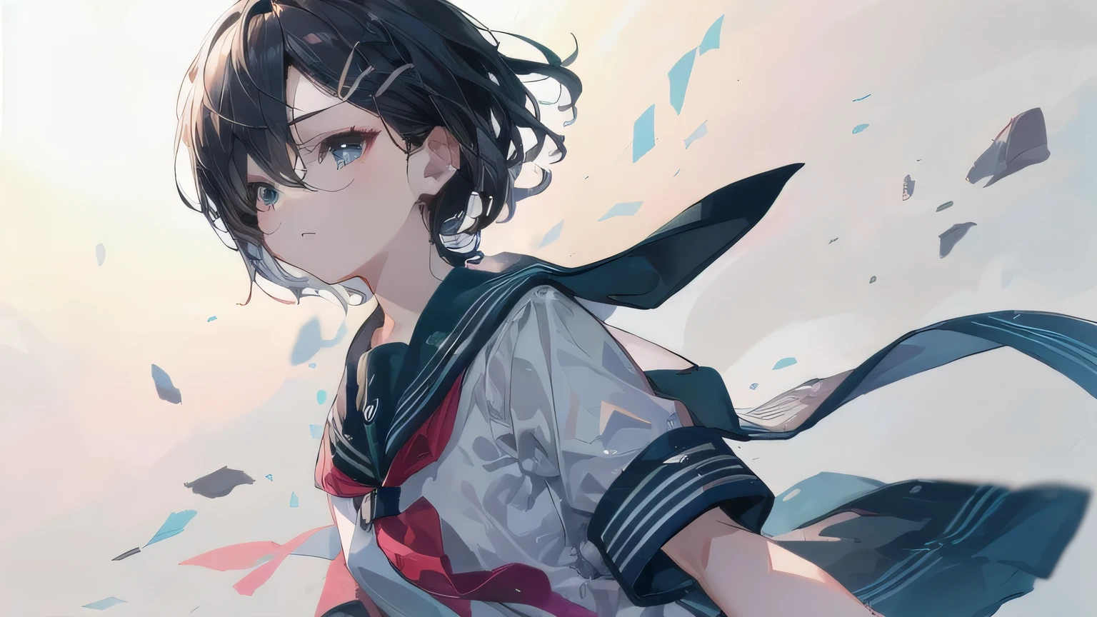 Highest quality, Anime Moe Art Style,Best Anime 8K Konachan Wallpaper,pixiv contest winners,Perfect Anatomy, (Please draw a girl walking sleepily to school... ),break, 1 girl, (alone,,,13 years old:1.3),high school student, short hair, amount, (Hair above one eye:1.9),All limbs, Full Finger,Medium chest, Between the legs, Small eyes,accurate black eyes, Hair Clip, (Black Sailor Suit:1.5),(school uniform:1.5) skirt,On the way to school. break,Very detailed,High resolution,Ultra-dense skin, Professional Lighting,8k eye detail, (Cute illustrations:1.2),Black Hair、Expressionless,(Hair on one eye:1.5)、Thighs、whole body