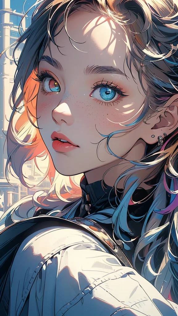 (((masterpiece, highest quality))),(((solo:1.2))),(((1girl:1.2))),32k wallpaper, very detailed,(((((portfolio))))),(((((Close-up))))),(((((bust up))))),((((more various angle)))),(((highlight))),((((heterochromia)))),(((complete. detailed face))),((((Extremely talented)))),((most complicated machine)),((genius mechanic)),((Overall colorfully)),