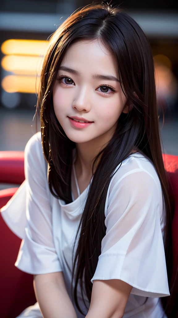 close, masterpiece, Highest quality, RAW Photos, Photorealism, smile, beautiful girl, cute, Long Hair, Written boundary depth, High resolution, ultra detailed, detailed, highly detaileded eyes and face, Sharp pupils, Realistic student, Sharp focus, Cinema Lighting