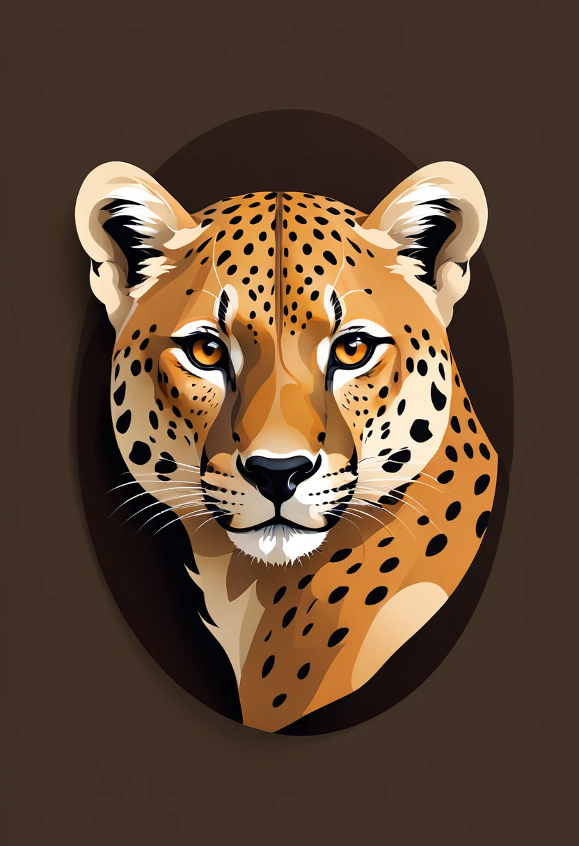 Cheetah head vector art(Only the background is dark brown), Flat Vector Art Use simplicity in vector art、Pure expression,Emphasize simplicity and clarity of form,Bring simplicity and modernity to your work