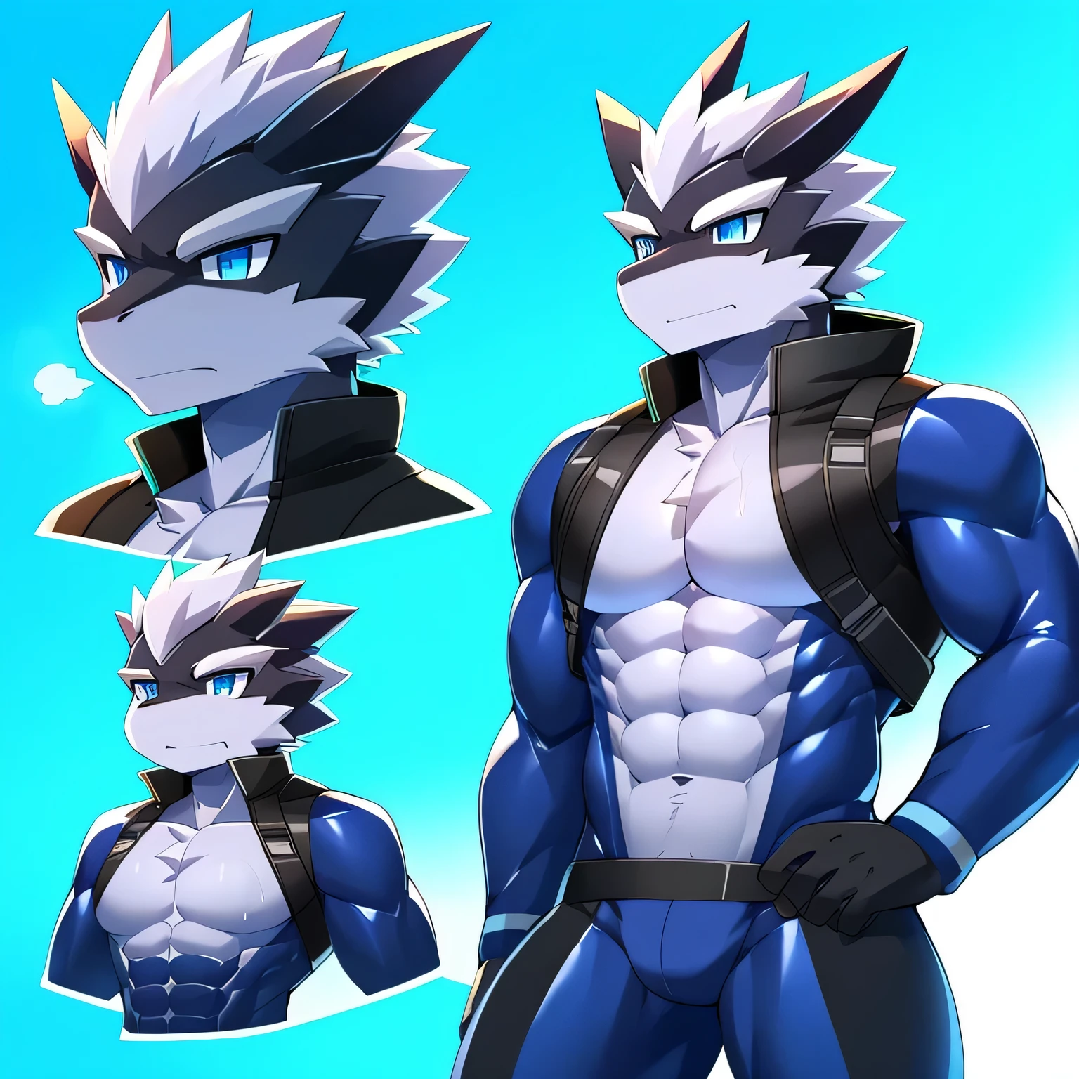 Thin macho　western black dragon　　abs　　　　　Hollow abs　　body suit　　thick arms　　　chest rig　　　、sweaty　　　skin glow　　profile　　Wearily　short of breath　　  　Chemo shota　　Chunky breasts　
have a 　blue eyes　Tired look　Glowing abs　Deep abdominals jacket　profile　One person　Jacket