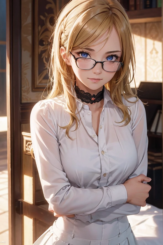 Masterpiece, 最high quality, high quality, High resolution, high quality texture, high quality shadows, High resolution, Beautiful details, Detailed CG, Detailed Texture, Realistic representation of face, Realistic, colorful, delicate, Cinematic Light, Side light, Lens flare, Ray Tracing, sharp concentrated, (1 Girl,concentrated:1.3), ( Intricate details, compensate, PureErosFaceV1:0.5), (細部まで美しいdelicateな顔, 緻密で美しいdelicateな瞳, Perfect  Proportions, Dense skin, Optimal ratio of four fingers to one thumb, Arms under chest, Modest chest, Wide Hips, Smooth upper abdomen, 30 years old,Blue Eyes,Glasses, Study,cabin attendant uniform,Glasses,White shirt, Black tight skirt,Black Stockings,machine,,house wife,curvy,sweat,, gaze, the gaze of true love, lips of temptation, A look full of compassion ,a smile full of love, i love you, Acting lovey-dovey, air fortress hair, blonde hair