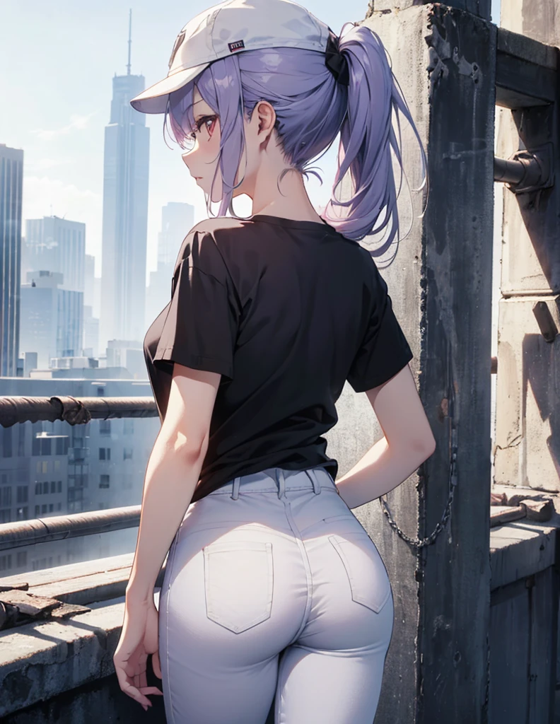 1girl, Angle from back:1.8, Angle from below、The girl bends forward to show off her breasts、legs apart, (Blade), (shiny white skin:1.6)、Glowing Eyes, ((Sexy evil grin)), (5 years old girl), rainbow color hair、Twin tails、forehead, pink rip, ((((arabian white clothes, see-through)), (headband), ((ripped low rise jeans)), Jeans are open、(back), (jewelry))), ((City)), (close up ass), (crotch), ((I'm wearing sneakers)), ((Look back)), Angle to look up at the crotch、(girl on top), (all fours),